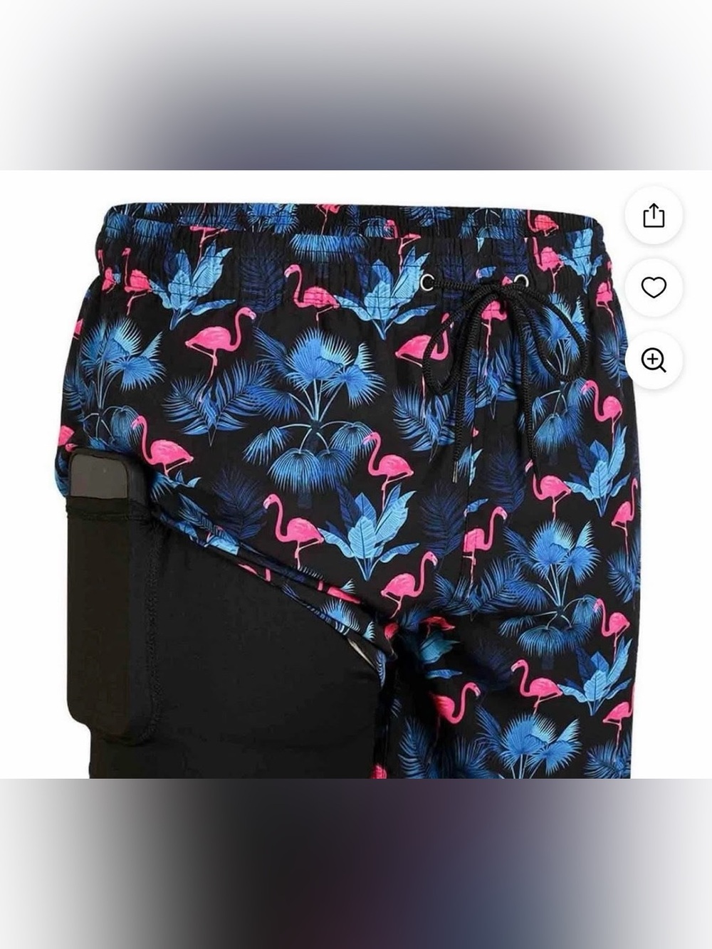 Tropical Flamingo Swim Trunks - Black with Neon Pink & Electric Blue